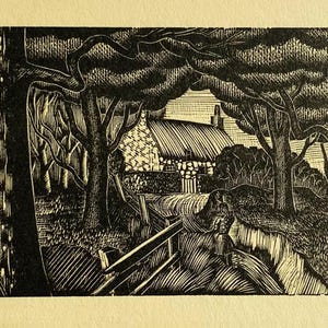 1950 LENNOX PATERSON Wood Engraving for 'The Roadmender' Country Cottage Landscape Glasgow School of Art Sheet Size 5x2.25ins.