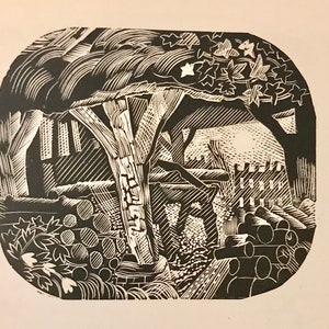 1949 John O'Connor Holzschnitt Gravur Kopfschmuck für 1948 Kynoch Tagebuch und Notizbuch Shenval Press auf Basingwerk Pergament C.8x6cm.