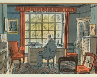 1949  Edward Bawden Lithograph 'The Vicar' (Printed by Curwen Press) C.4x6ins.