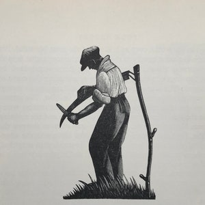 1935 CLARE LEIGHTON Wood Engraving 'Sharpening the Scythe'. Camelot Press Printed On Heavy Art Paper. Sheet Size C.4x3ins..