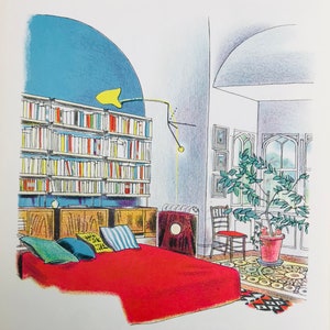 1954 ROLAND COLLINS LITOGRAFIA Architect's Living-Room W.S.Cowell Ltd Dimensioni foglio 9,75x7 pollici.