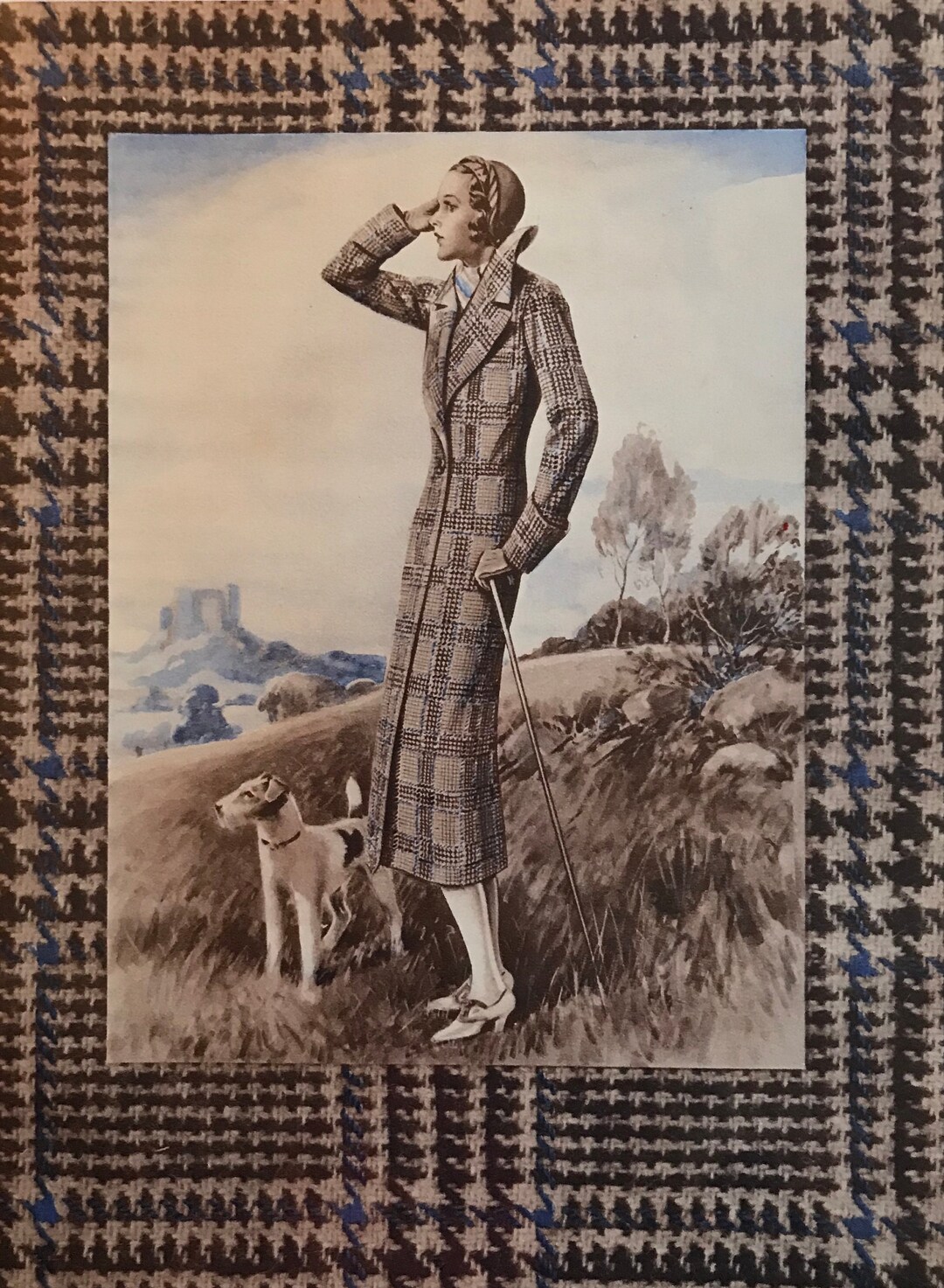 1933 FASHION PRINT TWEED Advert. Printed One Side Only. Sun Engraving Co. Dog Moors Castle Coat Walking Landscape Size C.10x7ins. Etsy Canada