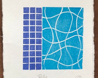 LINOCUT 'PELLS POOL', Lewes, Sussex. Grace Dunford Sheet Size C.8x6ins. On Mould-made Paper. Initialled by Artist.