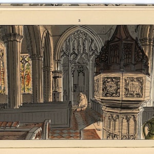 1949 Edward Bawden Lithograph 'Church Cleaning-St Mary the Virgin' (Printed by Curwen Press) 7x4.5ins