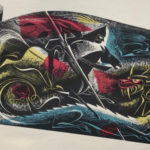 1952年 VICTOR REINGANUM 『St George He Was for England』。St George Twin Wire Cartridge Paper Lund Humphries Dragon に印刷。C.8x6インチ。
