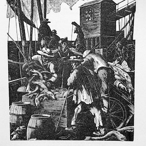 1930 CLARE LEIGHTON Wood Engraving Print &#39;Boston Cod&#39;. Massachusetts. Sheet Size C.10x7ins..
