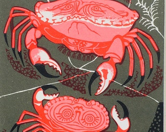 1956 Edward Bawden Druck &#39;Eine alte Krabbe und eine Junge&#39; W.S.Cowell &#39;Typ und Illustration&#39; von John Louis C.8,5x5,25 cm