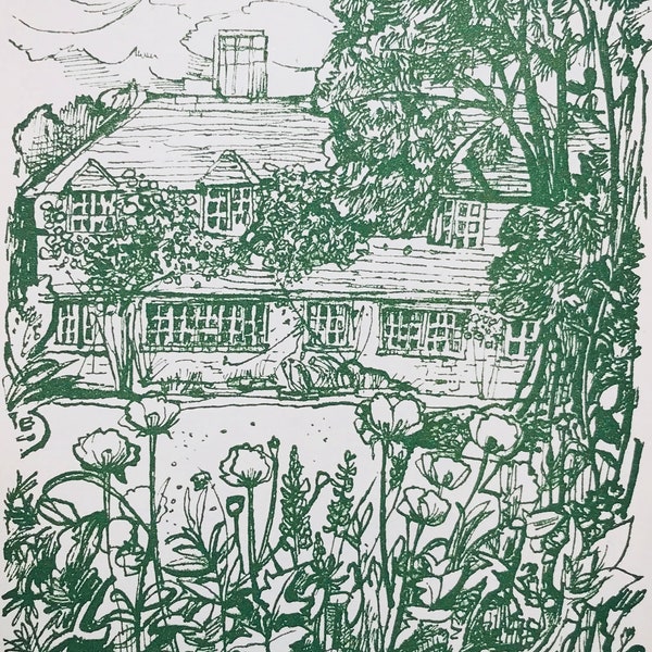 1952 JOHN MINTON Illustration for 'The Country Heart' Country Cottage with Foliage H.E.Bates Sheet Size c.8x5ins.. Image 7x4.45ins..