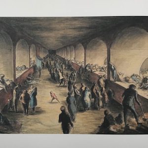 EDWARD ARDIZONE &#39;Shelter Scene&#39; WW2 Luftschutzbunker von War Sketchbook Ltd Ed. Druck Fleece Pressbogen Größe ca.33x23cm