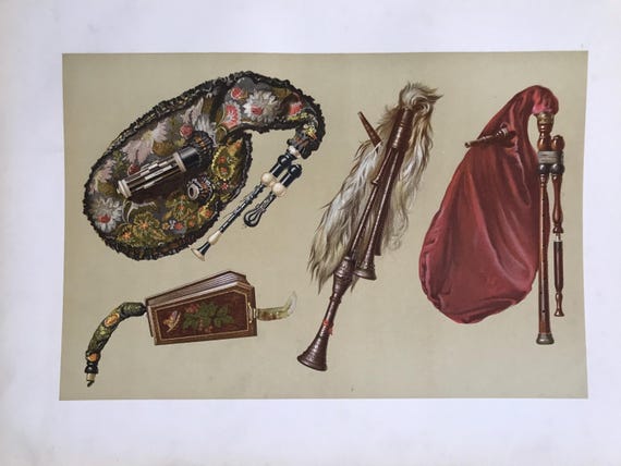 1888 Cornmuse Calabrian Bagpipe Musette Lithograph Ltd 1st Ed Musical Instruments Historic Rare and Unique Sheet Size c.15.75x12ins