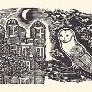 John O'Connor OWL AT CHATSWORTH Houtsnedegravure Originele houtsnede Whittington Press Limited Edition