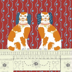 CHIENS DU STAFFORDSHIRE SIGNÉS Impression, impression collage, art folklorique, cadeau original, taille standard A4. Imprimé sur du papier moulé d'archives de 290 g.