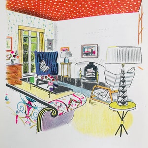 1954 LITOGRAFIA DI ROLAND COLLINS Dennis Lennon Chairs W.S.Cowell Ltd Dimensioni del foglio 9,75x7 pollici.