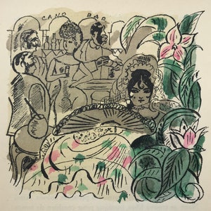 1930 CHAS-LABORDE Lithograph from Watercolour for Toulet&#39;s &#39;Mon Amie Nane&#39; Bar Cabaret Dancing Flowers (Ltd Ed) C.4x4ins..