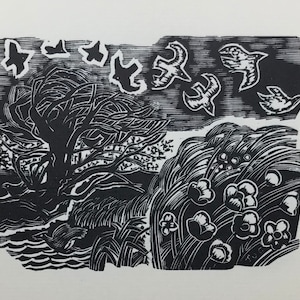 John O'Connor STURM MIT VÖGEL Original Holzschnitt Gravur Whitington Press Limited Edition
