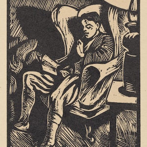 ROGER FRY 'The Novel' Stampa di xilografia. Bloomsbury Group/Omega Workshops. Stampata su carta Deckle Edge fatta a mano da 150 gsm c10X8ins (c.A4)
