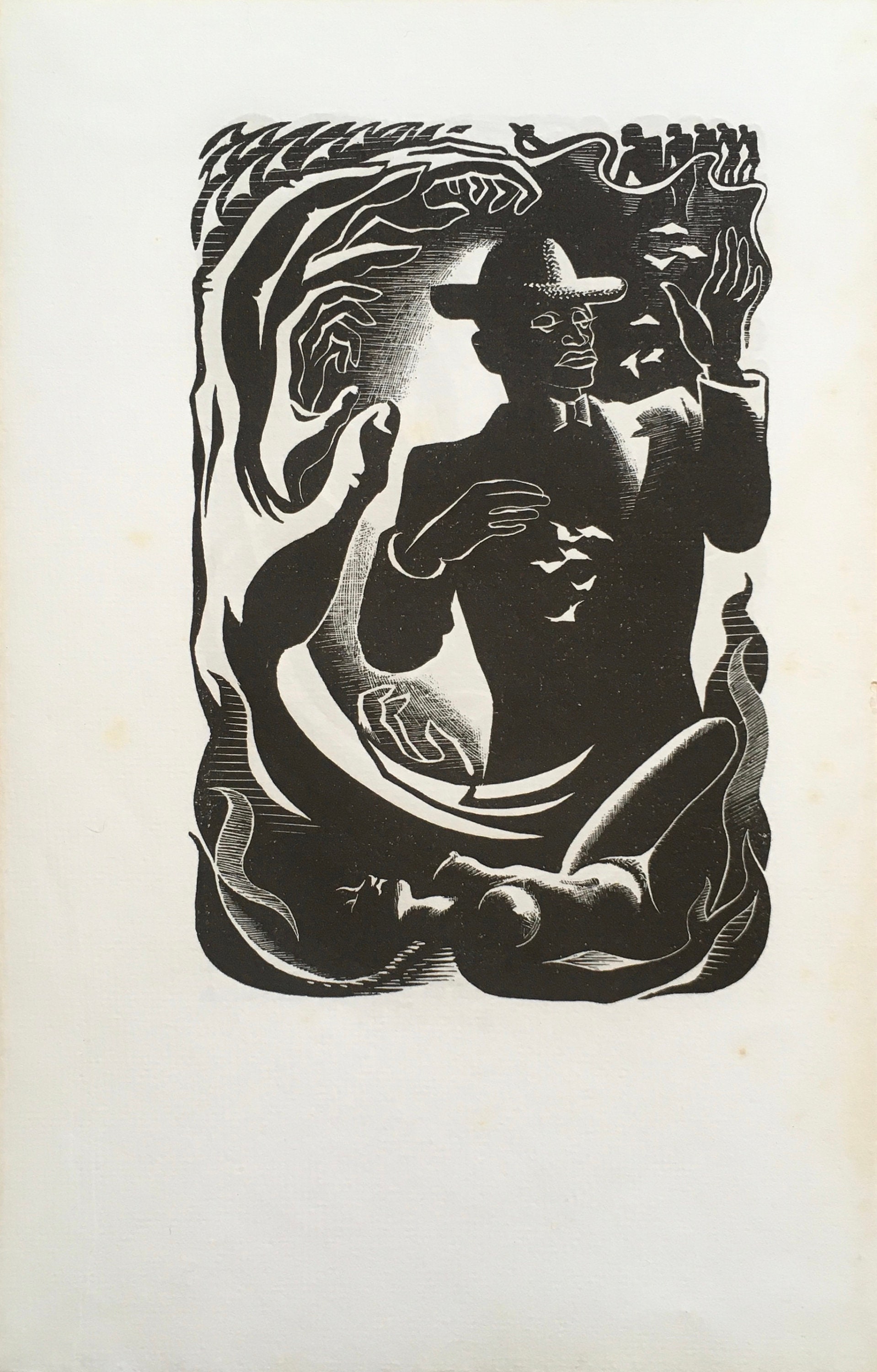 1945 Woodcut Engraving Dorothea Braby Ltd Ed 'The Lynching' from 'The Lottery Ticket' (Calderon) GOLDEN COCKEREL PRESS 8.5x5.5ins..