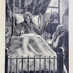 1950 LENNOX PATERSON Wood Engraving for 'The Roadmender' Man in Bed Glasgow School of Art Sheet Size 9.25x6.5ins.