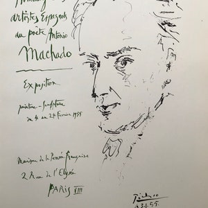 1957 PABLO PICASSO LITHOGRAPH Machado Exhibition Poster Sheet Size c.14x10ins..