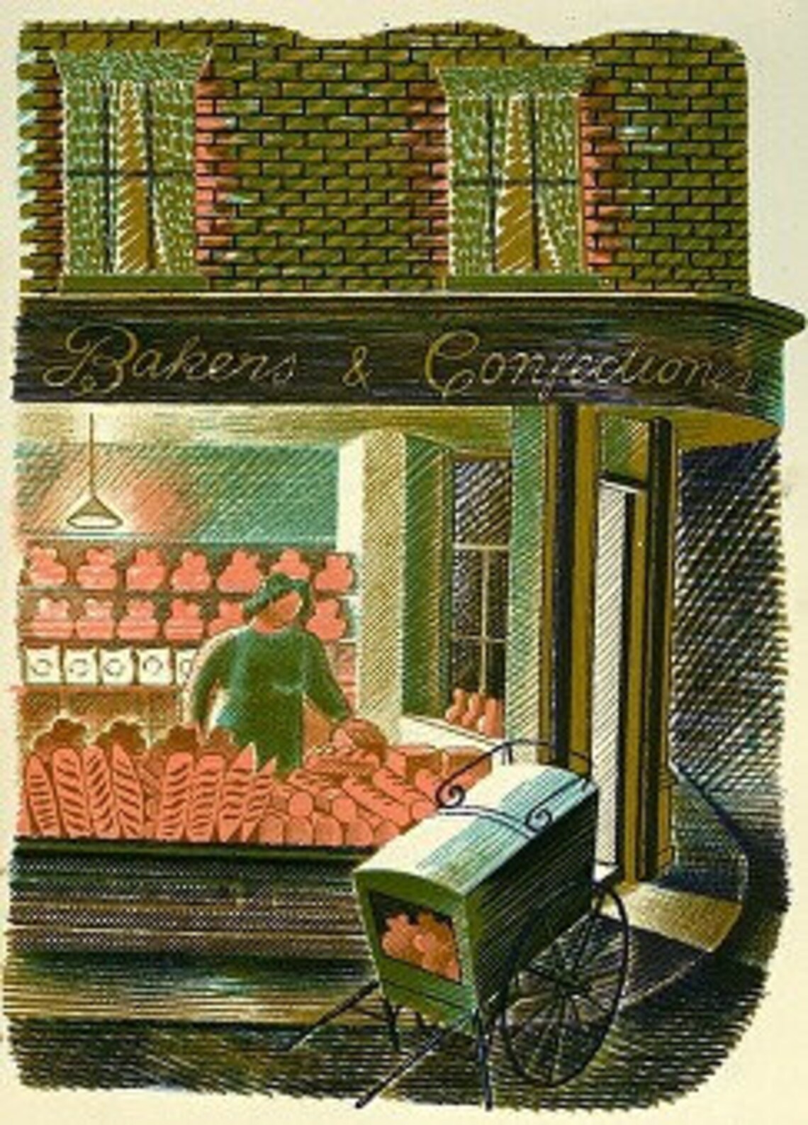 Eric Ravilious Pudding ERIC RAVILIOUS 'baker and Confectioneer' Print 9x5.5ins. J.M. Richards ...