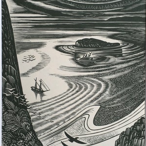 1950 FLINDERS’ NARRATIVE John Buckland-Wright Print of Woodcut Engraving 10X7&quot; Colour
