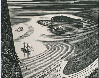 1950 FLINDERS’ NARRATIVE John Buckland-Wright Print of Woodcut Engraving 10X7&quot; Colour