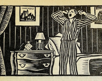 1931 JEAN LÉBÉDEFF WOODCUT Art Deco Illustration For Fayard's 'Mes Maitresses' Image Size C4.5x2.75ins.. Mid Century Modern Decor Wall Art