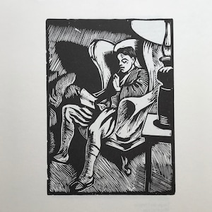 ROGER FRY 'The Novel' Stampa di xilografia. Bloomsbury Group/Omega Workshops. Wood Lea Press. Carta Stockwell senza acidi da 135 gsm C.5.5x4ins