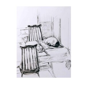 Beertje (Bea) Vonk 'Tilda on the Table' Stampa su carta di cotone fatta a mano. A4.