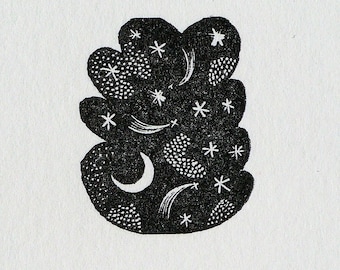 Eric Ravilious (1903-1942) Original Woodcut Printed from 1932 Block Moon & Stars
