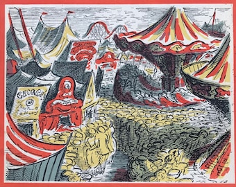 1946 EDWARD ARDIZZONE LITHOGRAPH Cover Illustration for 'Contact-Uncommon Pleasures' Weidenfeld Fairground Size C.7.75x6ins.