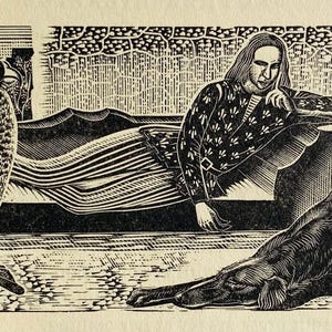 1950 LENNOX PATERSON Wood Engraving for 'The Roadmender' Hound & Hawk Glasgow School of Art Sheet Size 5x2.25ins.