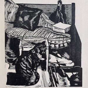 1946 JOHN NASH CAT Wood Engraving &#39;Common Objects&#39;. C.6x6ins..