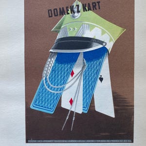 Illustrazione del poster "House of Cards" di ADAM BOWBELSKI del 1957. Film polacco. Dimensioni del foglio circa 11x8 pollici.
