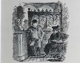 1951 EDWARD ARDIZZONE Reprint on Basingwerk Parchment from 'Back to the Local'  Printed at Shenval Press C.3x3ins