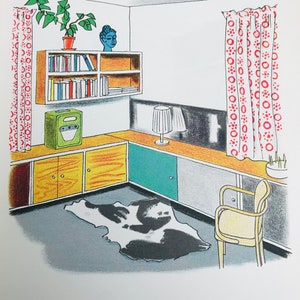 1954 LITOGRAFIA DI ROLAND COLLINS Camera da letto a Norfolk W.S.Cowell Ltd Dimensioni del foglio 9,75x7 pollici.