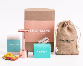 Kits de rasage pour femme - Or rose, turquoise, menthe, rose - Respectueux de l'environnement, sans plastique - Coffrets cadeaux pour elle - Cadeaux pour femme - Cadeaux pour petite amie