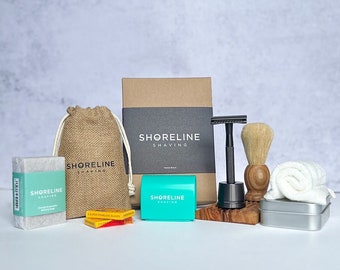Men's Grooming Kit with Safety Razor - Handmade, Sustainable - Eco Gifts for Him - Gifts for Boyfriend - Gifts for Husband - Gifts for Dad