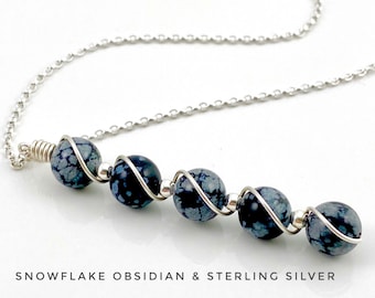 Schneeflocken Obsidian Anhänger Halskette, Sterling Silber