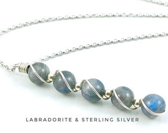 Labradorite necklace sterling silver, aurora borealis necklace
