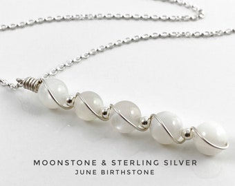 June Birthstone necklace, Moonstone pendant with sterling silver.