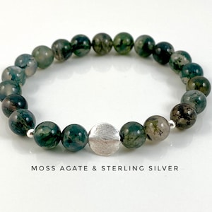 Moss Agate Bracelet, Sterling Silver