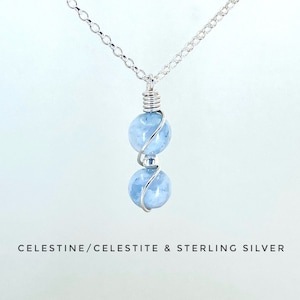 Celestite, Sterling Silver, Calming crystal necklace, Celestine necklace, anxiety relief