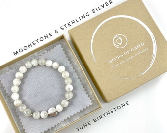 June Birthstone, Moonstone Bracelet with Sterling Silver