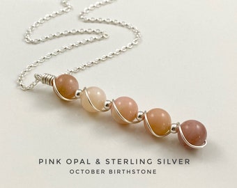 Pink Opal, Gemstone Necklace, Sterling Silver, October Birthstone