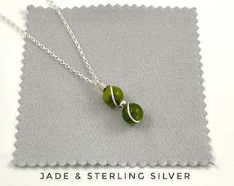 Small Green Jade pendant necklace, Sterling Silver.