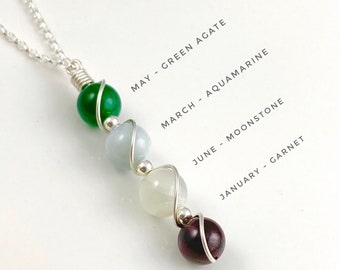 family birthstone necklace, Personalised gift for mothers day.