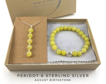 August Birthstone, Peridot necklace and bracelet, Sterling Silver