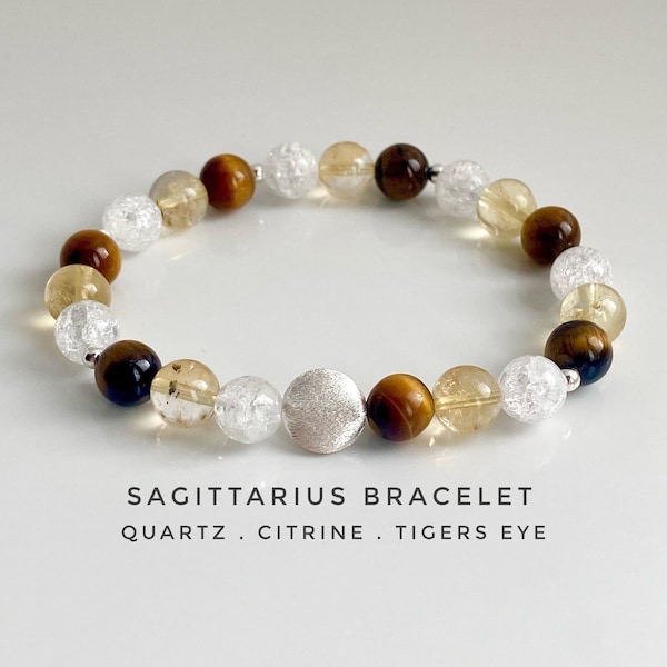 Bracelet en cristal Sagittaire, quartz, citrine, oeil de tigre, argent sterling 925, cadeau astrologie, bracelet zodiaque