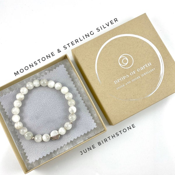 June Birthstone, Moonstone Bracelet with Sterling Silver